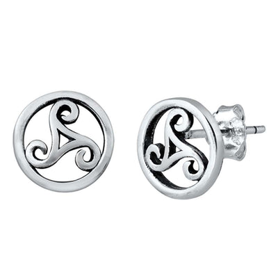 Sterling Silver Oxidized Triskelion Small Stud Earrings