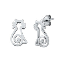 Load image into Gallery viewer, Sterling Silver Rhodium Plated Cat Small Stud Earrings