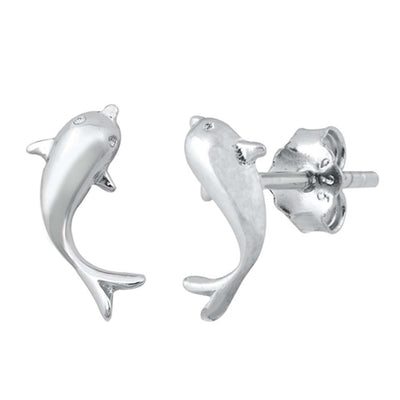 Sterling Silver Rhodium Plated Fish SmallStud Earrings