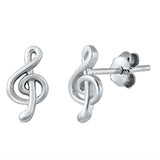 Sterling Silver Rhodium Plated Treble Clef Small Stud Earrings