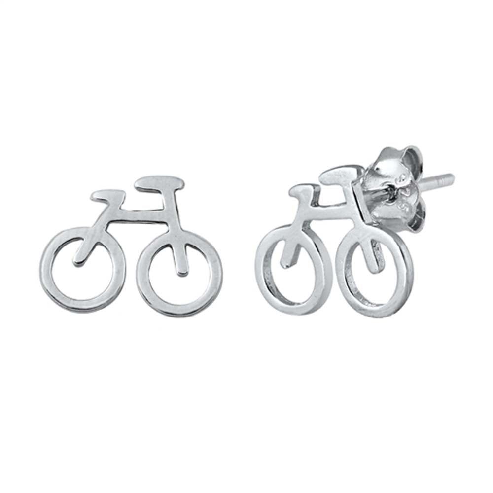 Sterling Silver Rhodium Plated Bicycle Small Stud Earrings