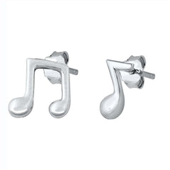 Sterling Silver Rhodium Plated  Musical Note Small Stud Earrings