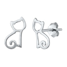Load image into Gallery viewer, Sterling Silver Rhodium Plated Cat Small Stud Earrings