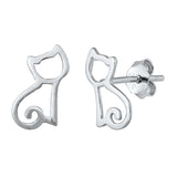 Sterling Silver Rhodium Plated Cat Small Stud Earrings