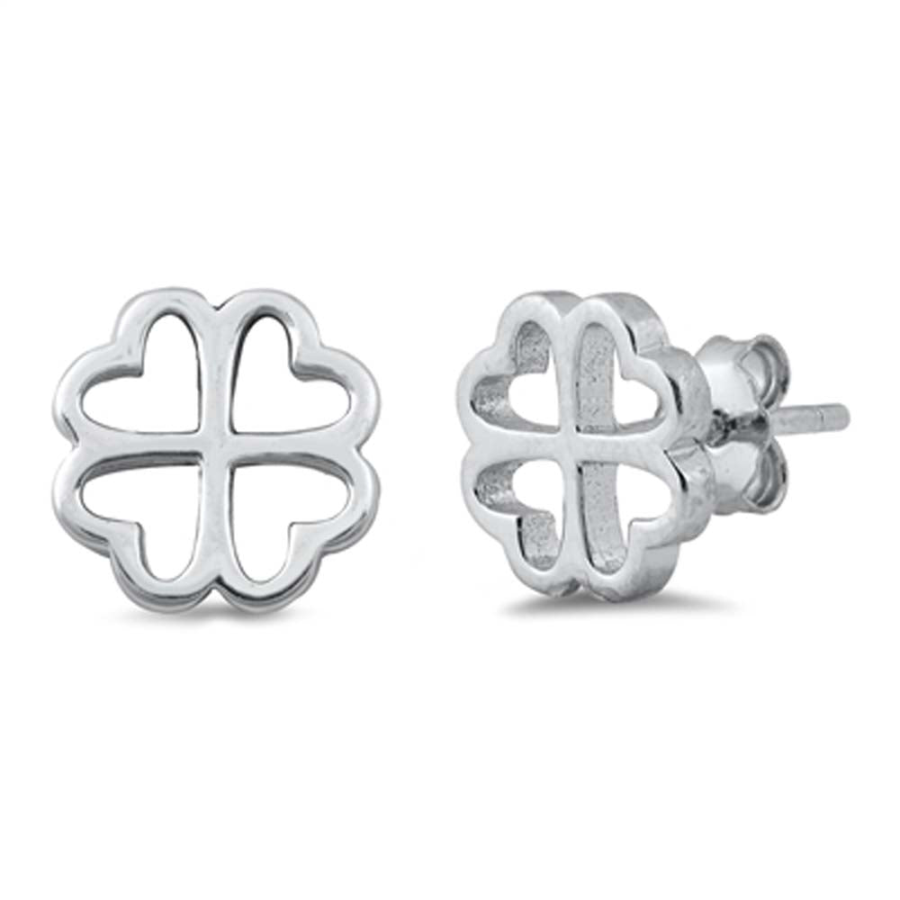 Sterling Silver Rhodium Plated Four Leaf Clover Small Stud Earrings