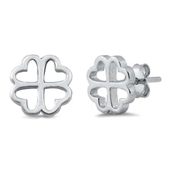 Sterling Silver Rhodium Plated Four Leaf Clover Small Stud Earrings