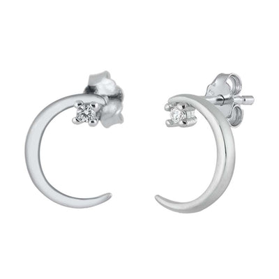 Sterling Silver Rhodium Plated Crescent Moon Small Stud Earrings