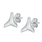 Sterling Silver Rhodium Plated Whale Tail Small Stud Earrings