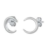 Sterling Silver Rhodium Plated Crescent Moon Small Stud Earrings