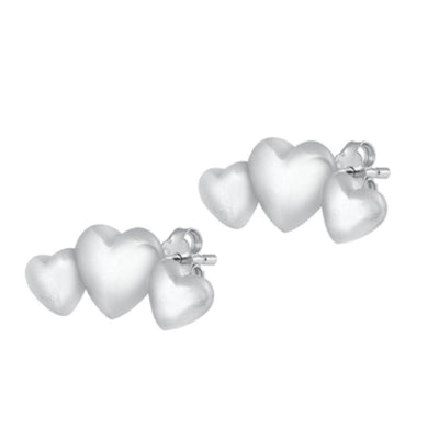 Sterling Silver Rhodium Plated Hearts Stud Earrings - silverdepot