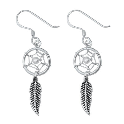 Sterling Silver Oxidized Dream Catcher Plain Earrings