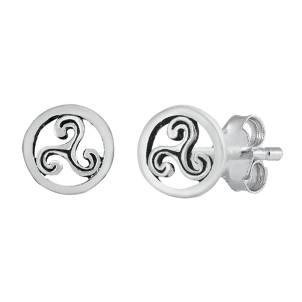 Sterling Silver Oxidized Triquetra Stud Earrings