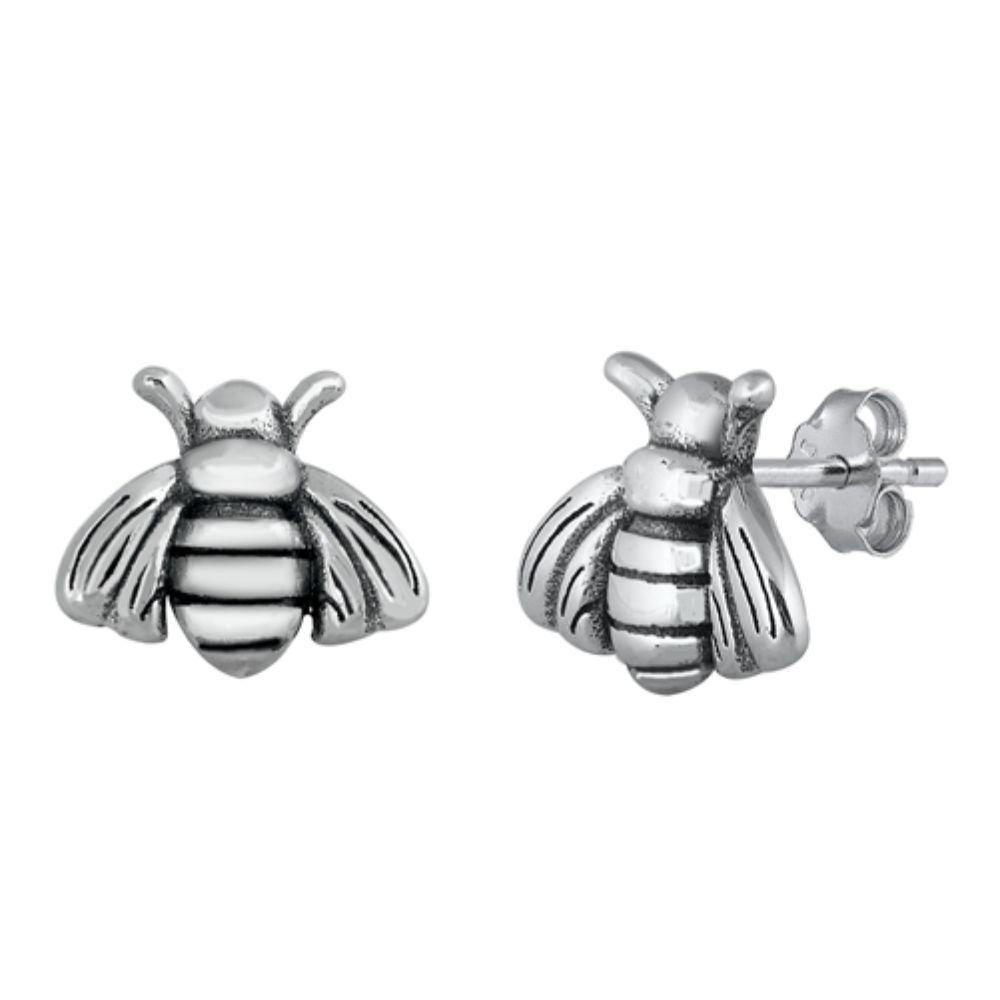 Sterling Silver Oxidized Bubble Bee Stud Earrings - silverdepot