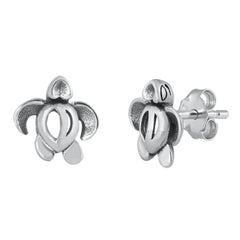 Sterling Silver Oxidized Hawaiian Turtle Stud Earrings