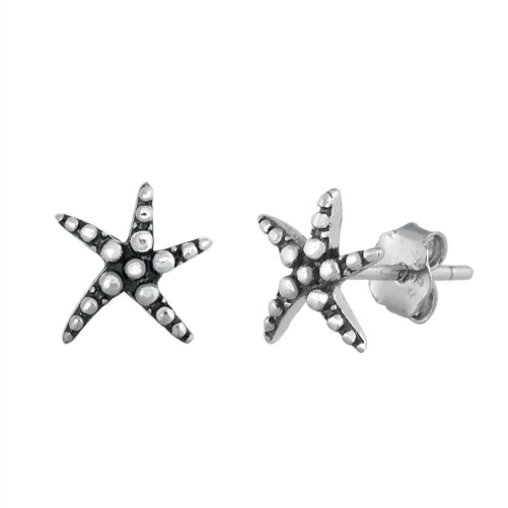 Sterling Silver Oxidized Starfish Stud Earrings - silverdepot