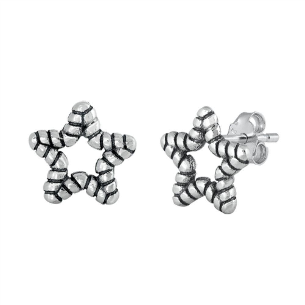 Sterling Silver Oxidized Star Stud Earrings - silverdepot
