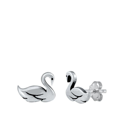 Sterling Silver Oxidized Swan Stud Earrings - silverdepot