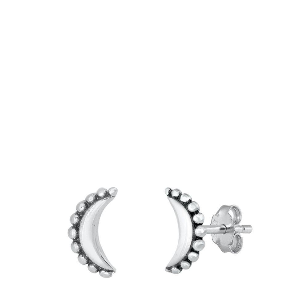 Sterling Silver Bali Moon Stud Earrings