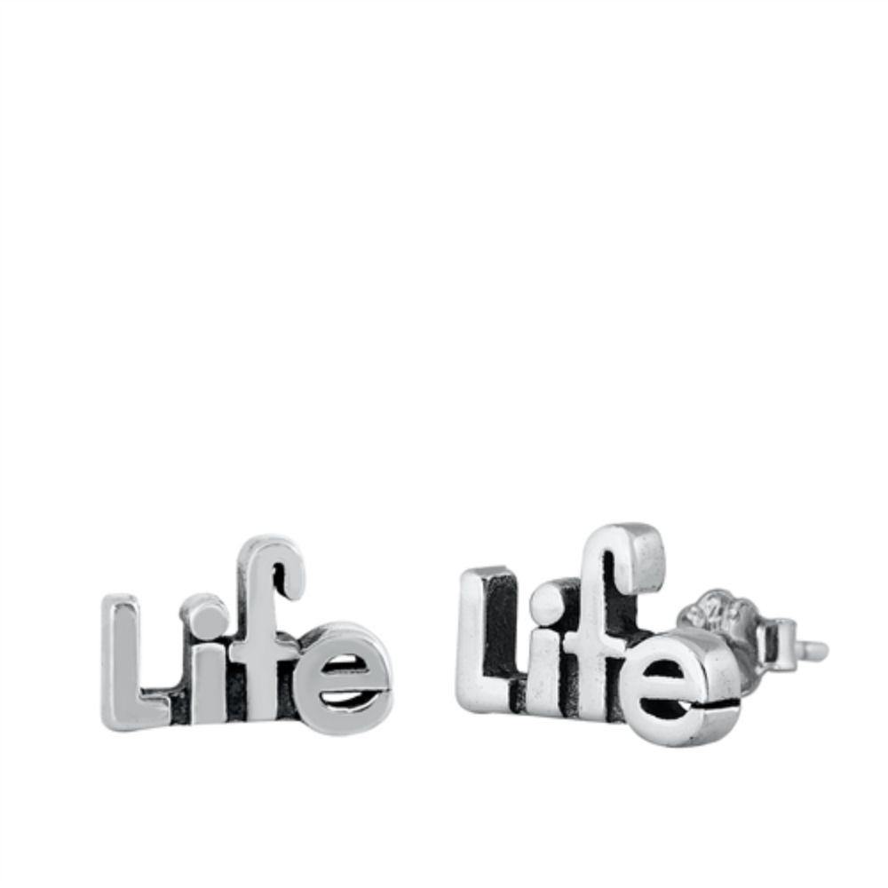 Sterling Silver Oxidized Life Stud Earrings - silverdepot
