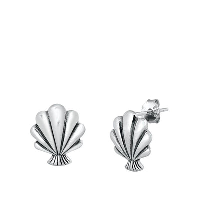 Sterling Silver Oxidized Seashell Stud Earrings - silverdepot