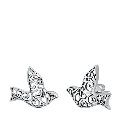 Sterling Silver Filigree Sparrow Stud Earrings - silverdepot