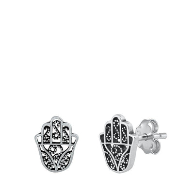 Sterling Silver Hamsa Stud Earrings - silverdepot