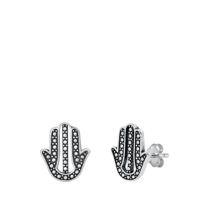 Sterling Silver Hamsa Stud Earrings - silverdepot