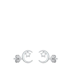 Sterling Silver Moon & Star Stud Earrings