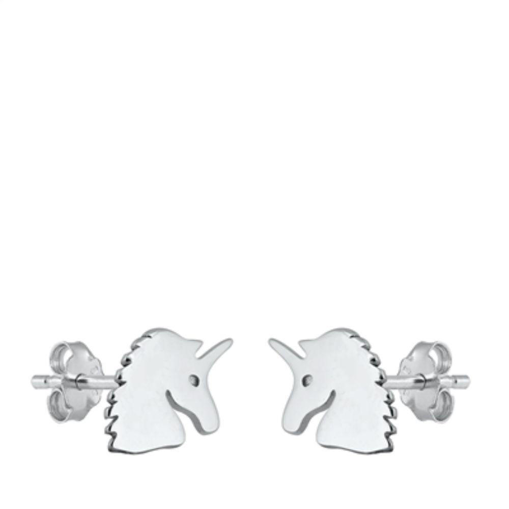 Sterling Silver Unicorn Stud Earrings - silverdepot