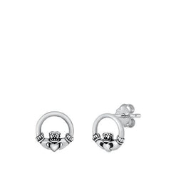 Sterling Silver Oxidized Claddaugh Wreath Stud Earrings