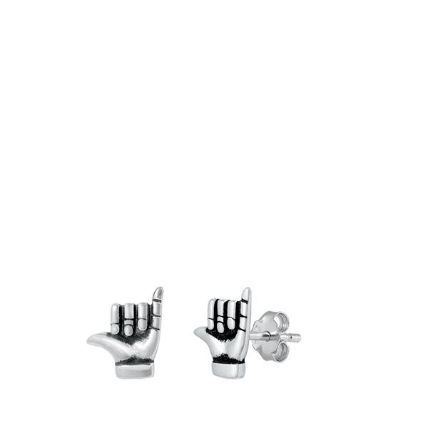Sterling Silver Oxidized Shaka Stud Earrings
