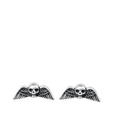 Sterling Silver Oxidized Skull and Wings Stud Earrings