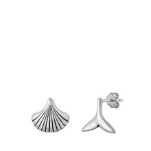 Load image into Gallery viewer, Sterling Silver Oxidized Seashell and Whale Tail Stud Earrings