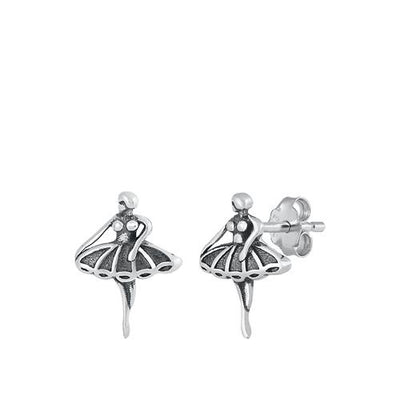 Sterling Silver Oxidized Ballerina Stud Earrings