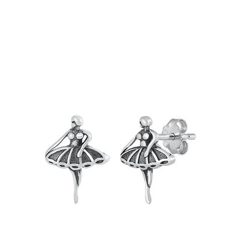 Sterling Silver Oxidized Ballerina Stud Earrings