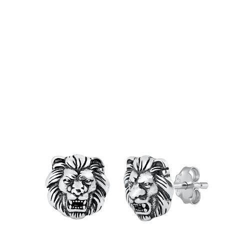 Sterling Silver Oxidized Lion Head Stud Earrings