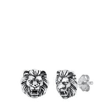 Load image into Gallery viewer, Sterling Silver Oxidized Lion Head Stud Earrings