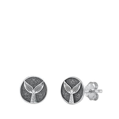 Sterling Silver Oxidized Mermaid Tail Stud Earrings