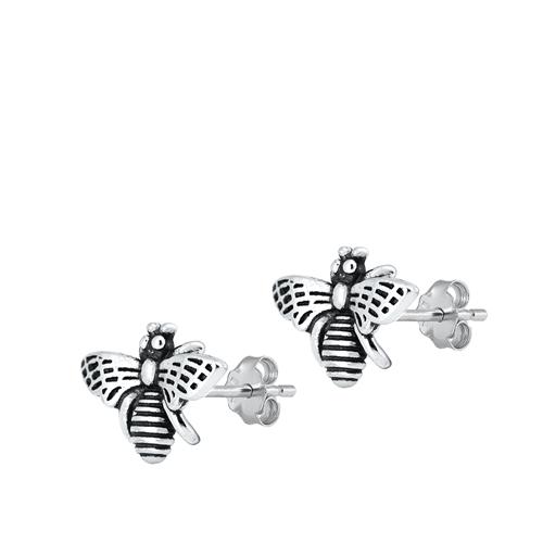 Sterling Silver Rhodium Plated Bee Stud Earrings