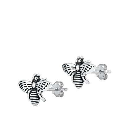 Sterling Silver Rhodium Plated Bee Stud Earrings