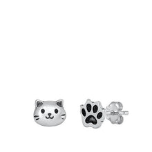 Load image into Gallery viewer, Sterling Silver Oxidized Cat and Paw Print Stud Earrings