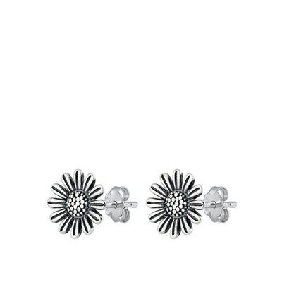 Sterling Silver Oxidized Daisy Assorted Plain Earrings