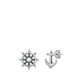 Sterling Silver Oxidized Helm and Anchor Stud Earrings