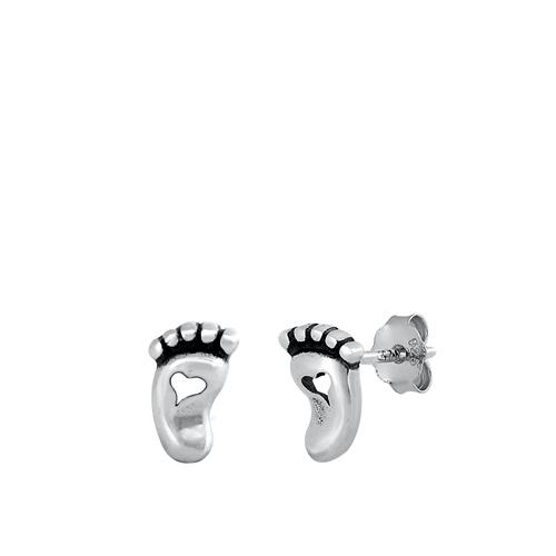 Sterling Silver Oxidized Foot Print Stud Earrings
