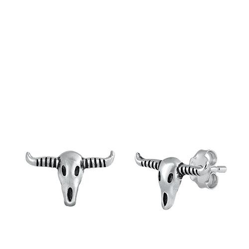 Sterling Silver Oxidized Longhorn Stud Earrings