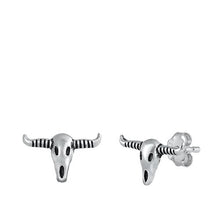 Load image into Gallery viewer, Sterling Silver Oxidized Longhorn Stud Earrings