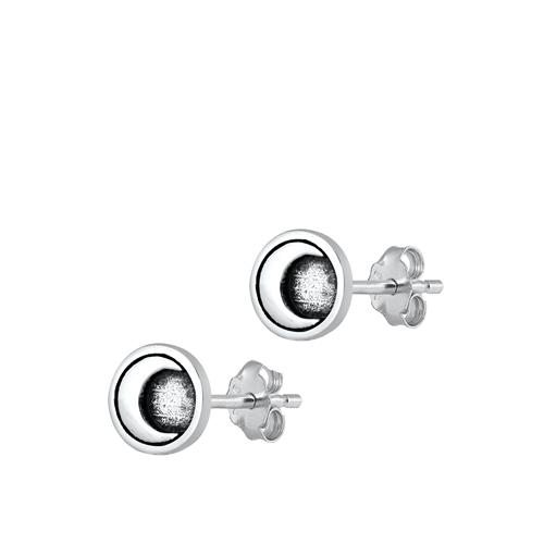 Sterling Silver Oxidized Crescent Moon Stud Earrings