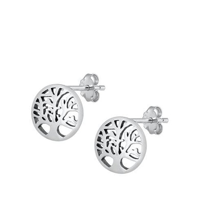 Sterling Silver Oxidized Tree of Life Stud Earrings