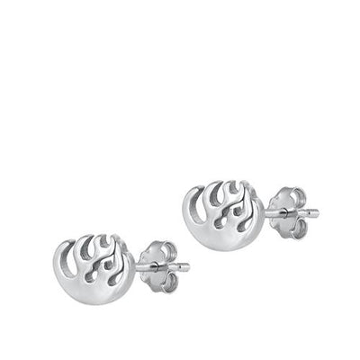 Sterling Silver Rhodium Plated Fire Stud Earrings