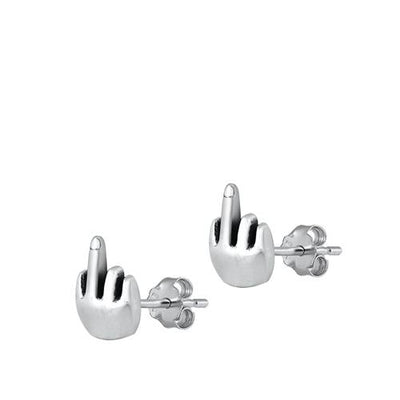 Sterling Silver Oxidized Middle Finger Stud Earrings